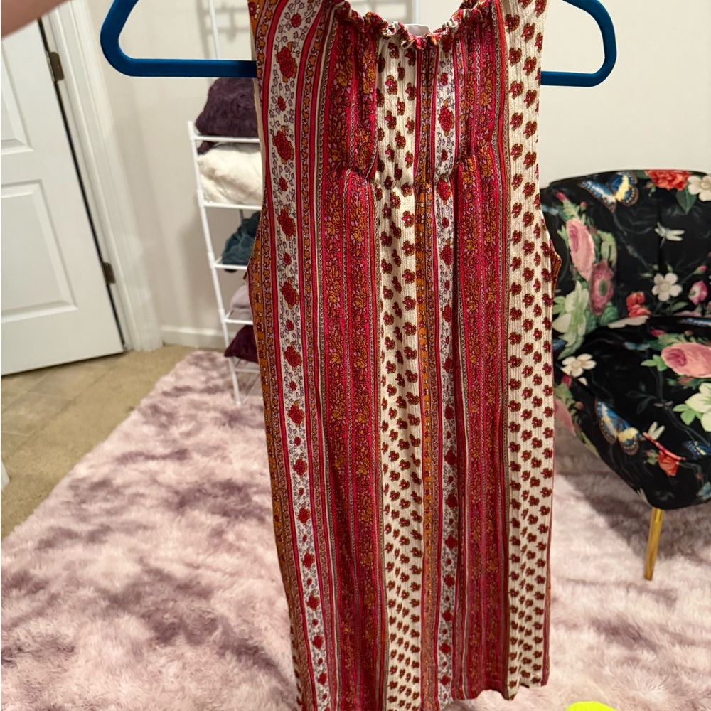 Vibrant Red and White Patterned Dress
